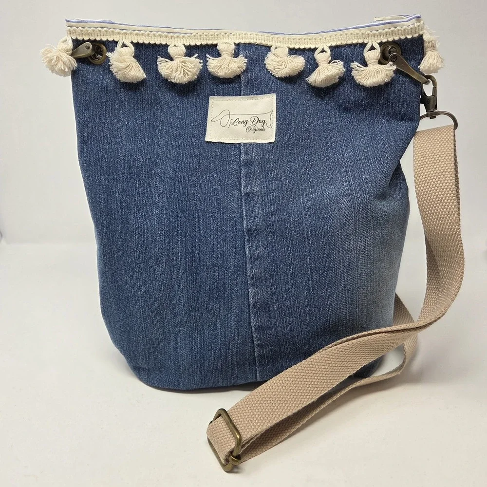 Handcrafted Upcycled Denim Bird Wildlife Tote HandBag Purse Adjustable Crossbody